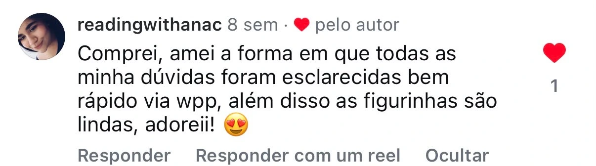 Comentário no Instagram de @readingwithanac sobre a Stikly